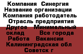 Компания «Синергия › Название организации ­ Компания-работодатель › Отрасль предприятия ­ Другое › Минимальный оклад ­ 1 - Все города Работа » Вакансии   . Калининградская обл.,Советск г.